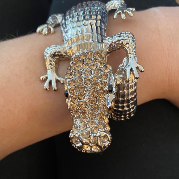 Silver Tone Alligator with Yellow Stones Bangle - Picture 4 of 4